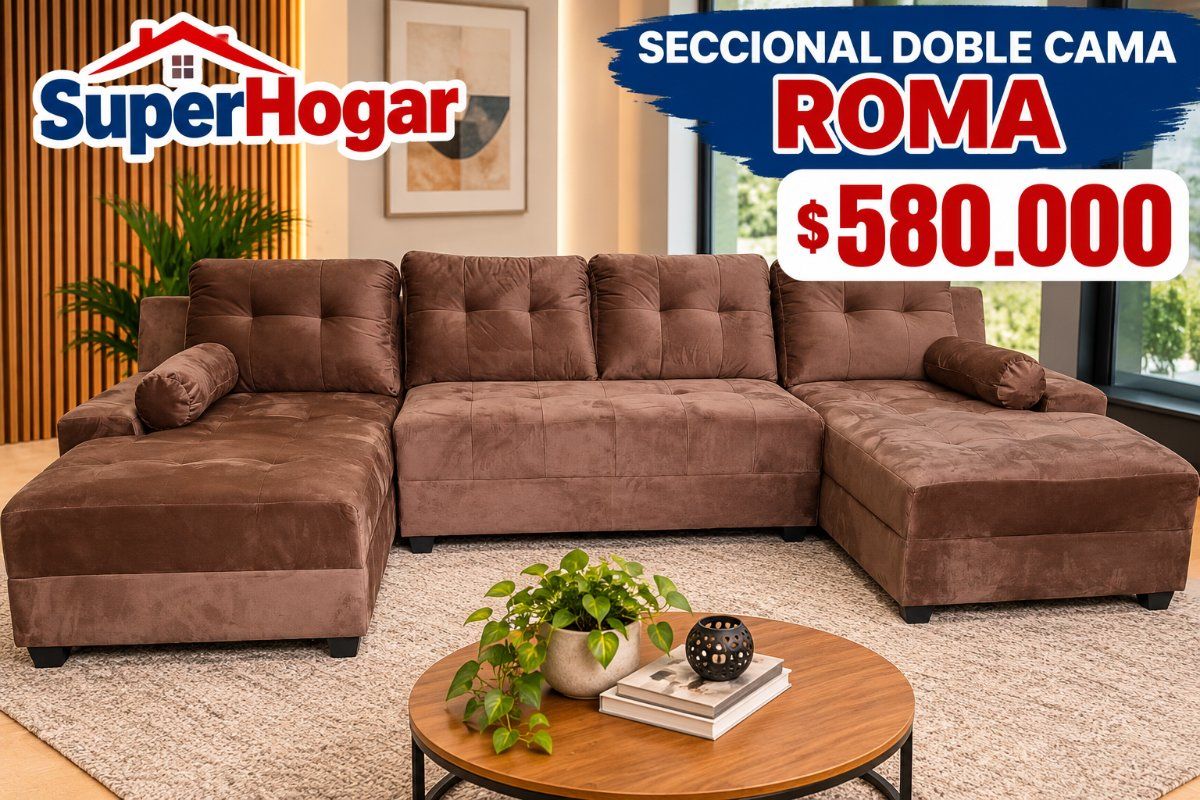 Sofá Seccional Roma Doble Cama Café Felpa outlet — precio outlet