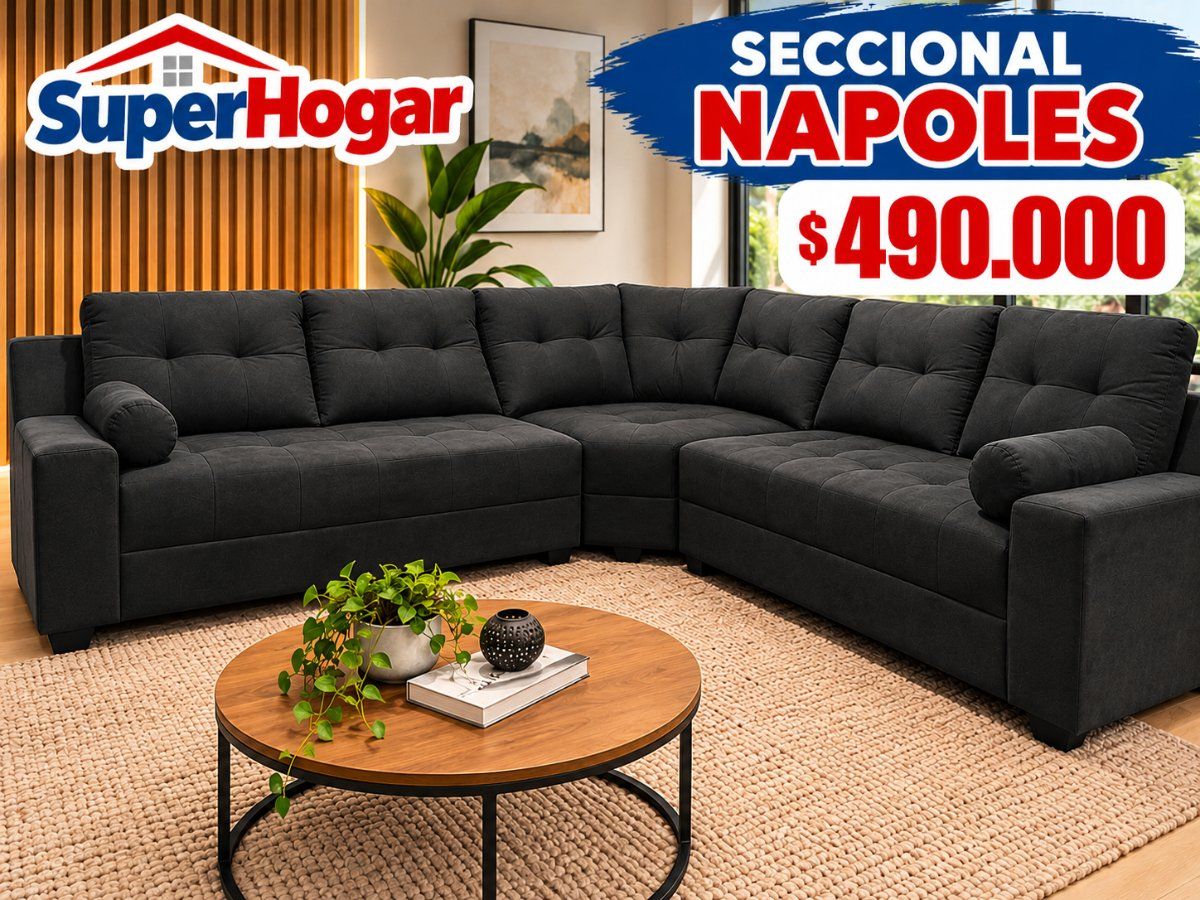 Sofá Seccional Gran Napoles Negro Felpa outlet