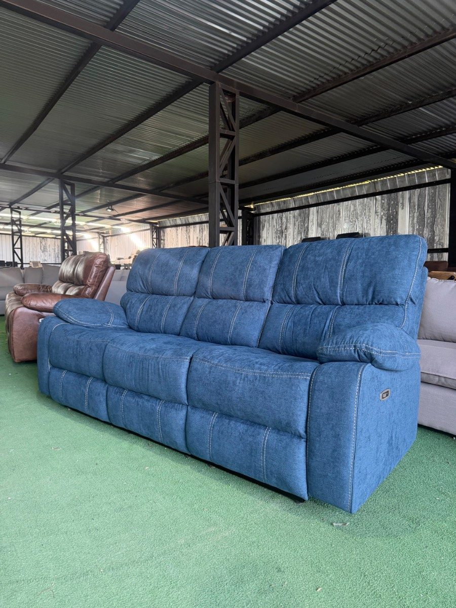 Sofá Berger Reclinable 3 Cuerpos Eléctrico Relaxline Azul outlet — precio outlet